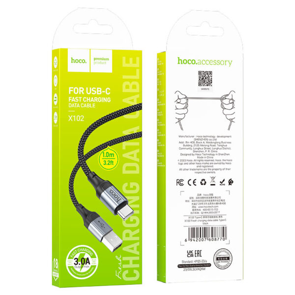 Кабель HOCO X102 USB - Type-C 3.0A 1м тканевый Black